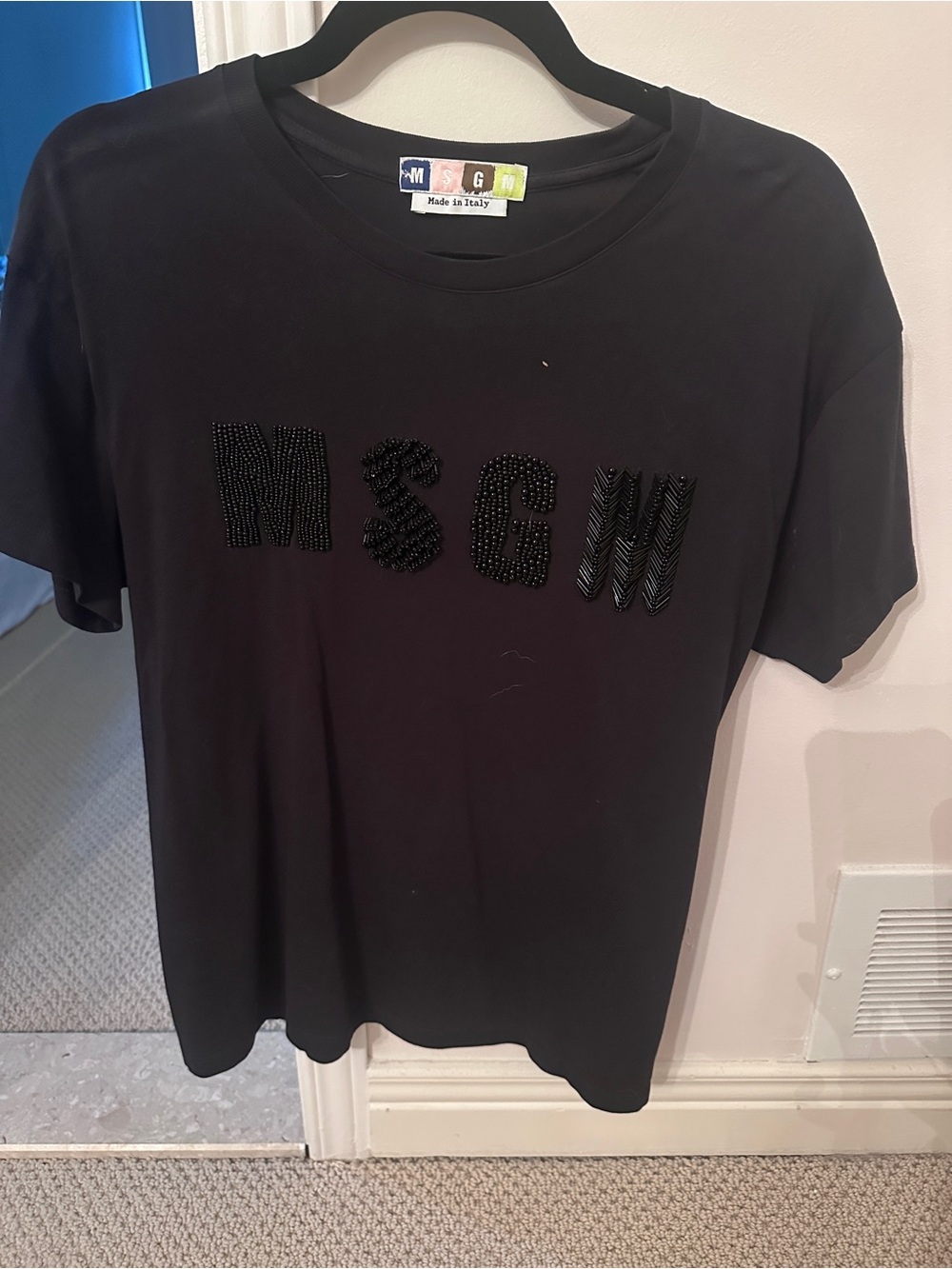 MSGM Black Beaded Logo T-Shirt